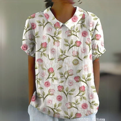 Malinka | Kwiatowa lniana bluzka na luźne dni