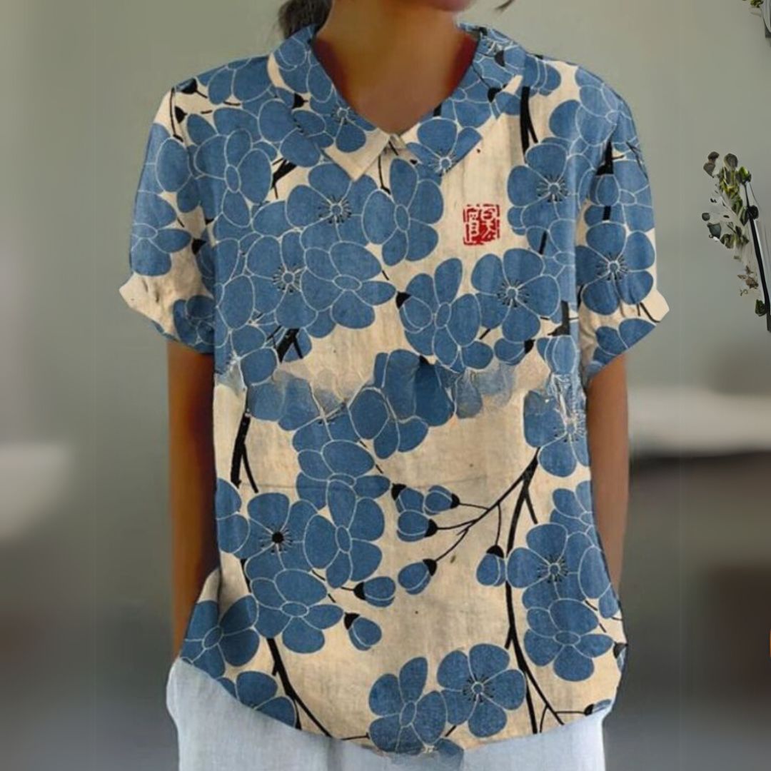 Malinka | Kwiatowa lniana bluzka na luźne dni