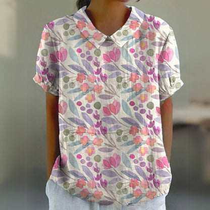 Malinka | Kwiatowa lniana bluzka na luźne dni