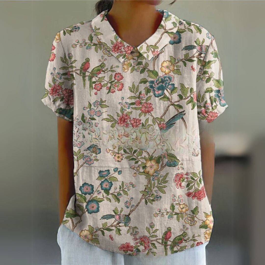 Malinka | Kwiatowa lniana bluzka na luźne dni