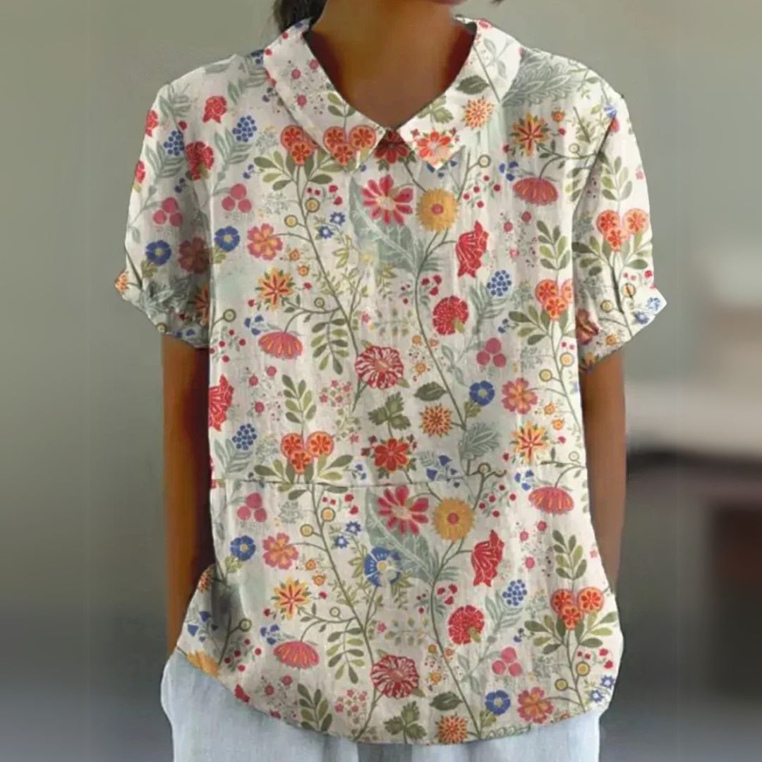 Malinka | Kwiatowa lniana bluzka na luźne dni