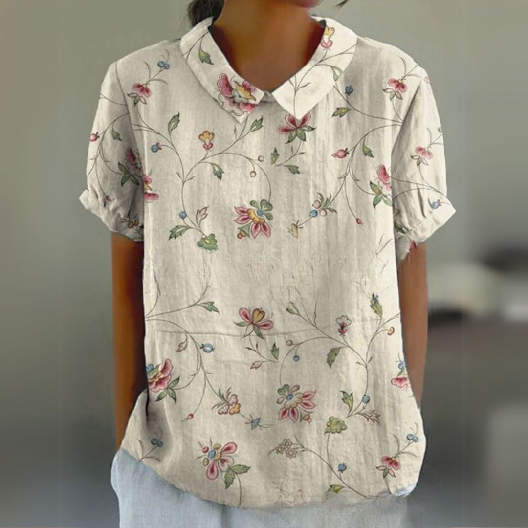 Malinka | Kwiatowa lniana bluzka na luźne dni