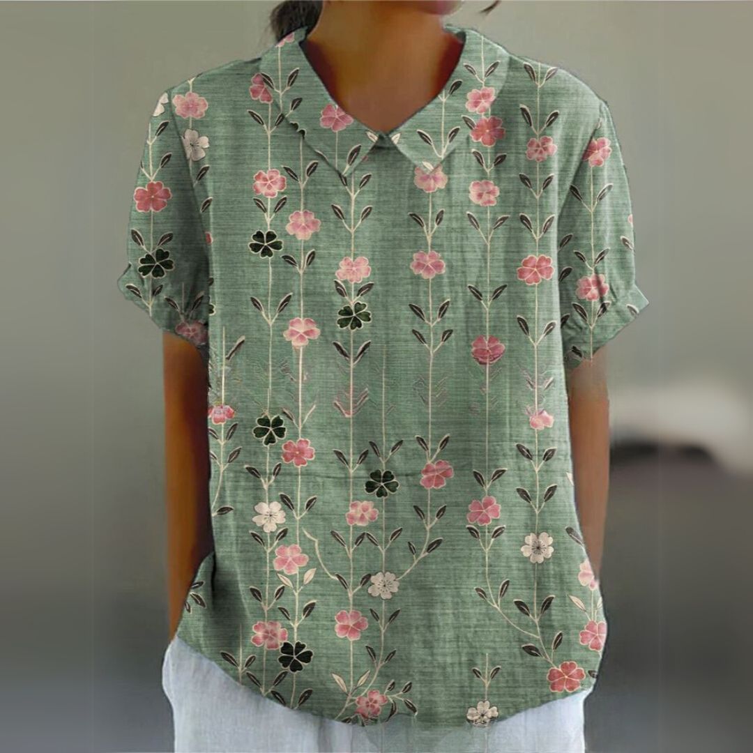 Malinka | Kwiatowa lniana bluzka na luźne dni