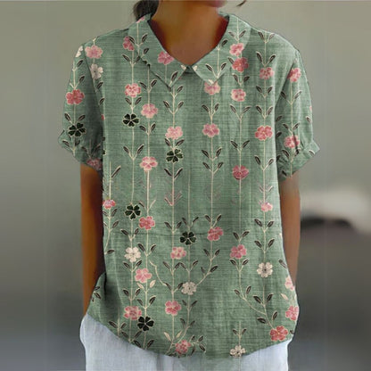 Malinka | Kwiatowa lniana bluzka na luźne dni