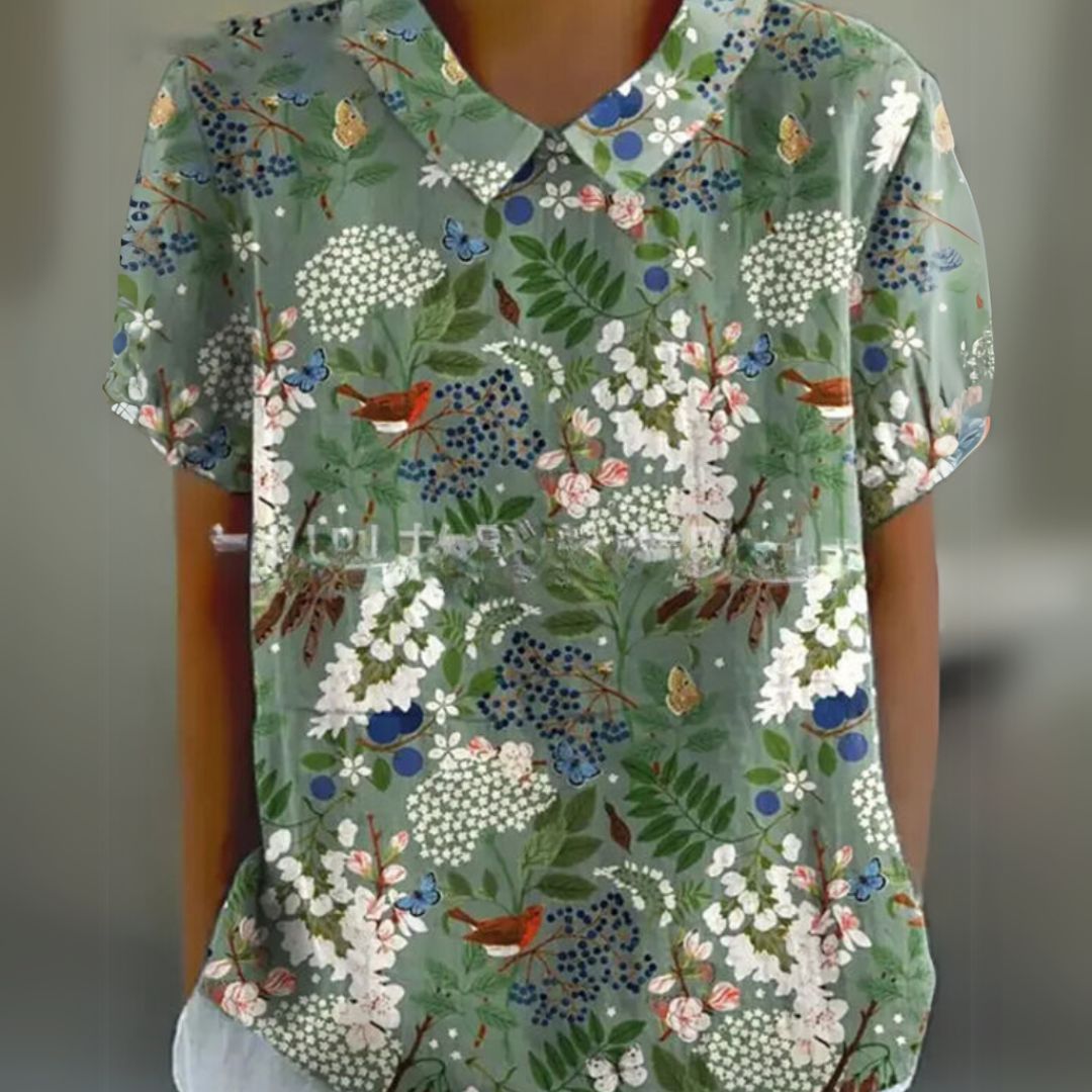 Malinka | Kwiatowa lniana bluzka na luźne dni