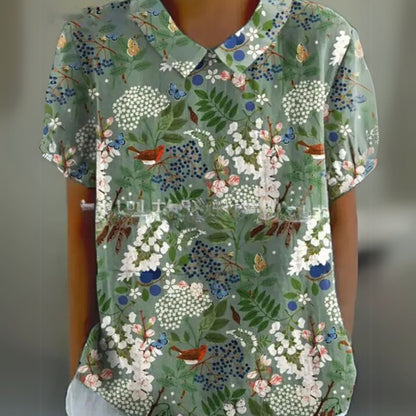 Malinka | Kwiatowa lniana bluzka na luźne dni