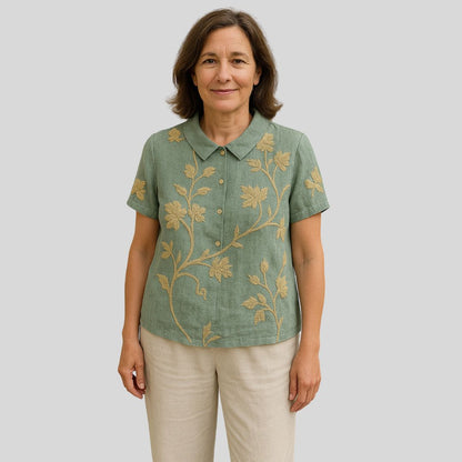 Malinka | Kwiatowa lniana bluzka na luźne dni