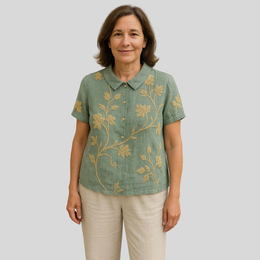 Malinka | Kwiatowa lniana bluzka na luźne dni