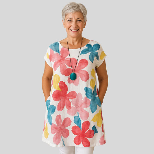 Dżalija | Elegancka sukienka z motywem motyli i okrągłym dekoltem