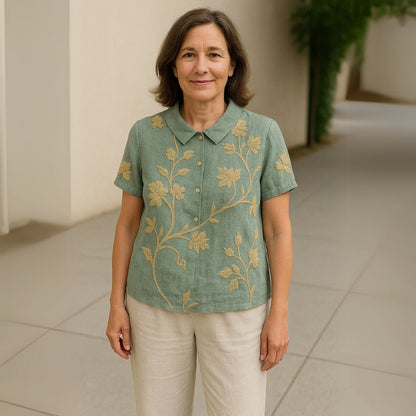 Malinka | Kwiatowa lniana bluzka na luźne dni