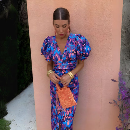 Aleksandra | Sukienka z bufkami w wyrazistych kolorach