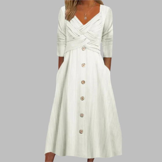 Weronika | Elegancka Sukienka Modelująca z Guzikami i Poprzecznymi Detalami