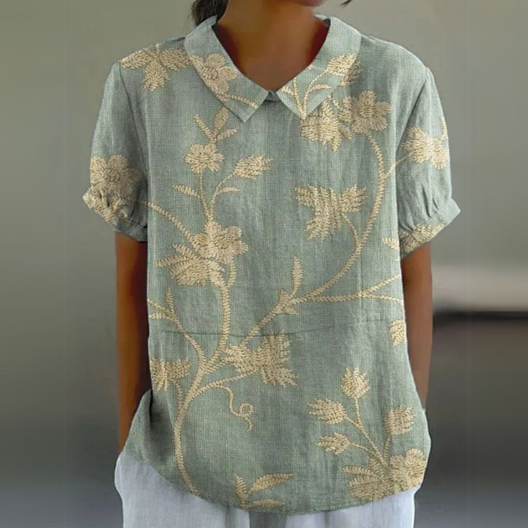 Malinka | Kwiatowa lniana bluzka na luźne dni