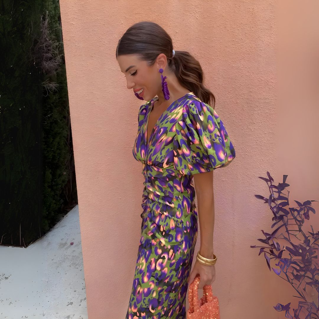 Aleksandra | Sukienka z bufkami w wyrazistych kolorach