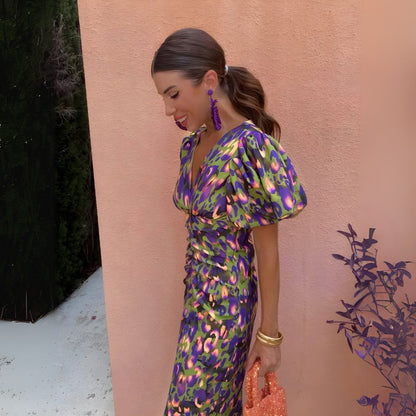 Aleksandra | Sukienka z bufkami w wyrazistych kolorach
