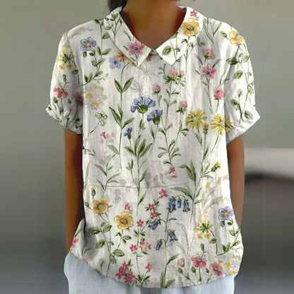 Malinka | Kwiatowa lniana bluzka na luźne dni