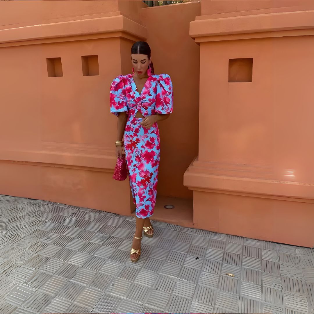 Aleksandra | Sukienka z bufkami w wyrazistych kolorach