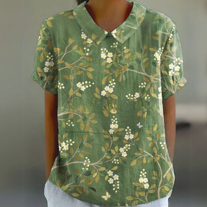 Malinka | Kwiatowa lniana bluzka na luźne dni