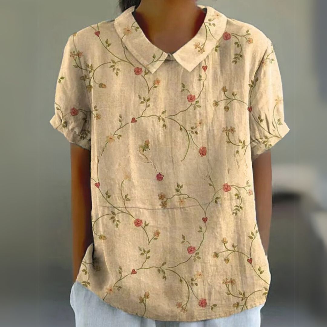 Malinka | Kwiatowa lniana bluzka na luźne dni