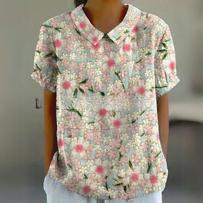 Malinka | Kwiatowa lniana bluzka na luźne dni