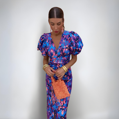 Aleksandra | Sukienka z bufkami w wyrazistych kolorach